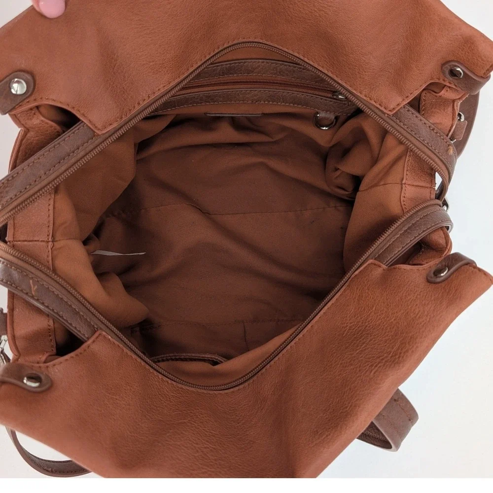 Chillx Satchel Bag Womens Large Brown Vegan Leather Buckle Crossbody Strap Boho